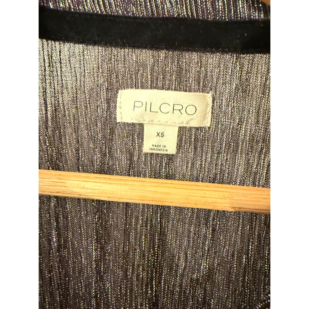 Pilcro Button Down Shirt Womens XS Purple Metallic Shimmer Glam Long Sleeve Top - Picture 2 of 8